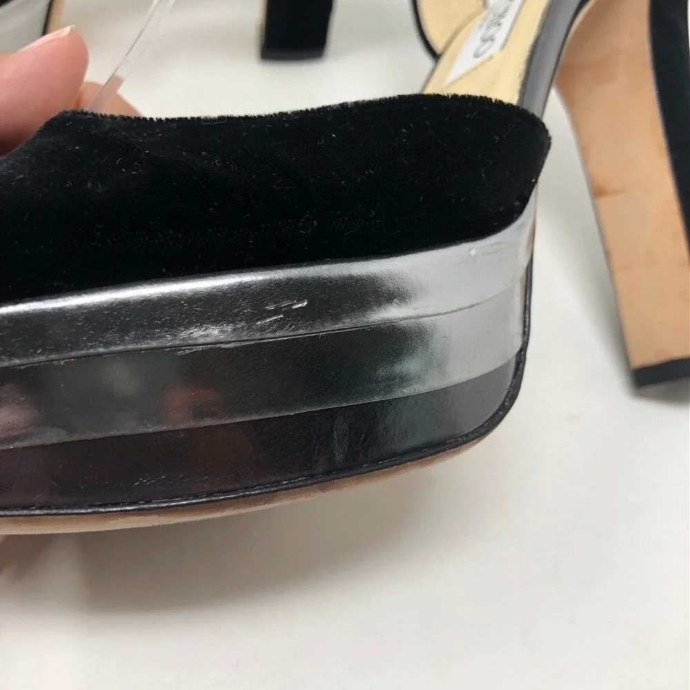 Jimmy Choo‎ Platform Velvet Ankle Strap Stiletto Heels Womens 38.5 8 Going Out